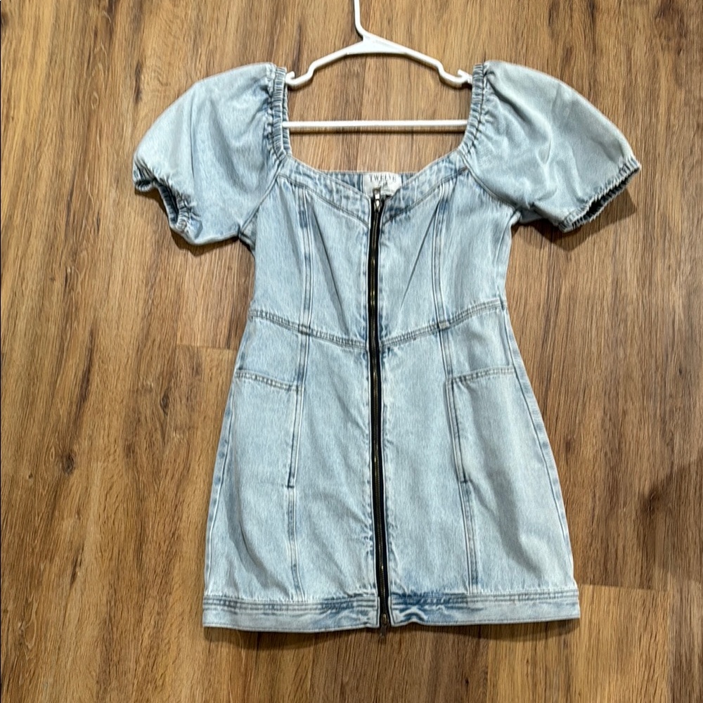 Light Blue Denim Dress with Puff Sleeves